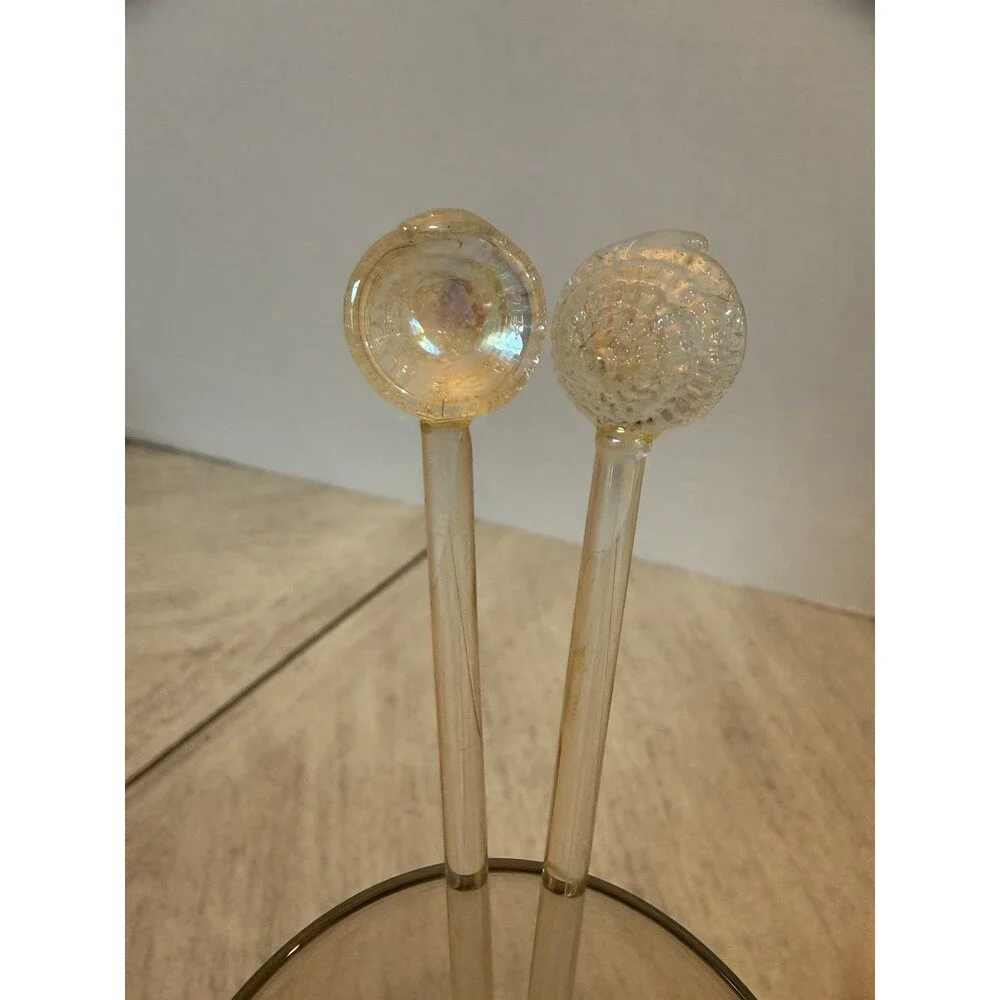 Hand-Blown Glass, Plastic Swizzle Sticks Tropical Tiki Palm Tree Shell Stirrer 7